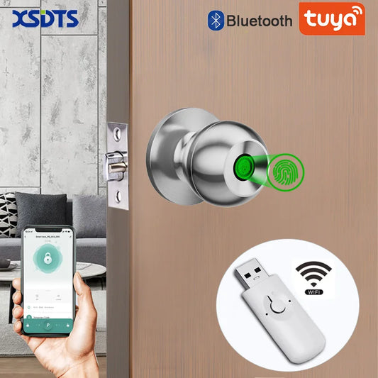 XSDTS Tuya App Fingerprint Smart Lock with Bluetooth Remote Control Digital Door Lock Keyless Entry Home House Apartment